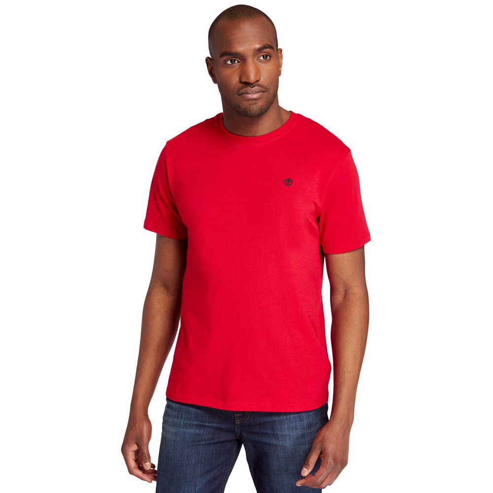 Camisetas Timberland Hombre Embroidered Logo Rojas - Chile OPA-398625